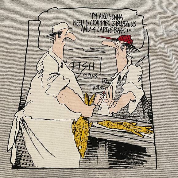 Vintage NOS Fishing Tee Shirt Mens Large Striped USA Comic Funny Dad NWT 90s - Picture 2 of 10